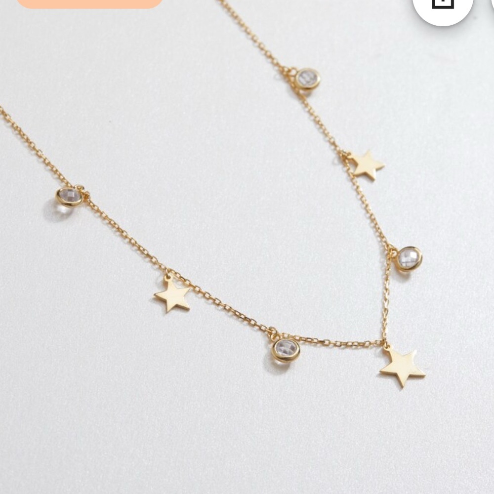 18k Gold Plated Star and Round CZ Charm Necklace. New. - Picture 4 of 9